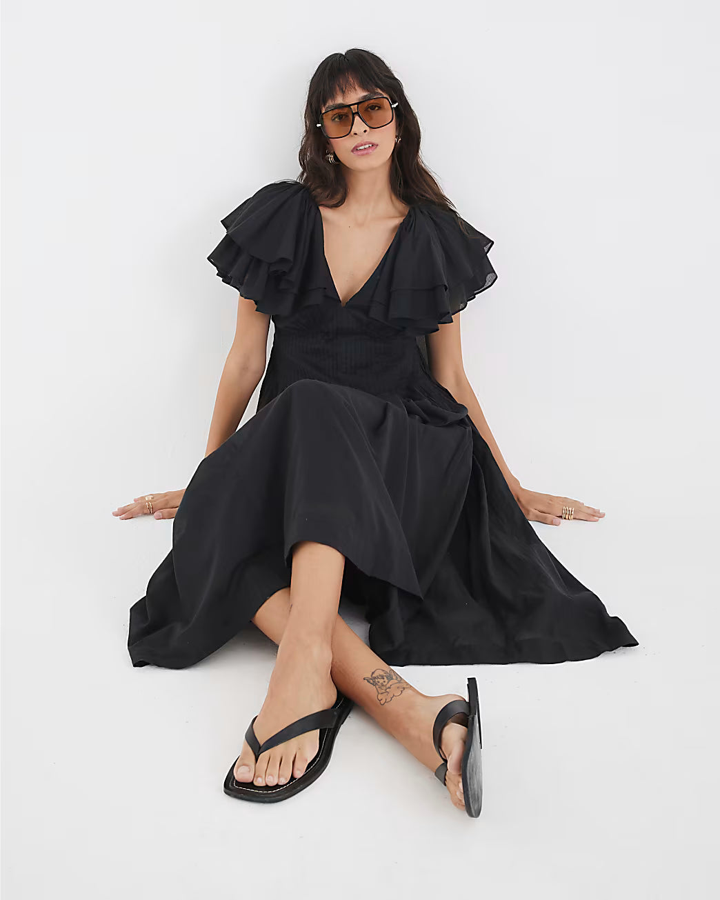 Black Premium flutter midi dress