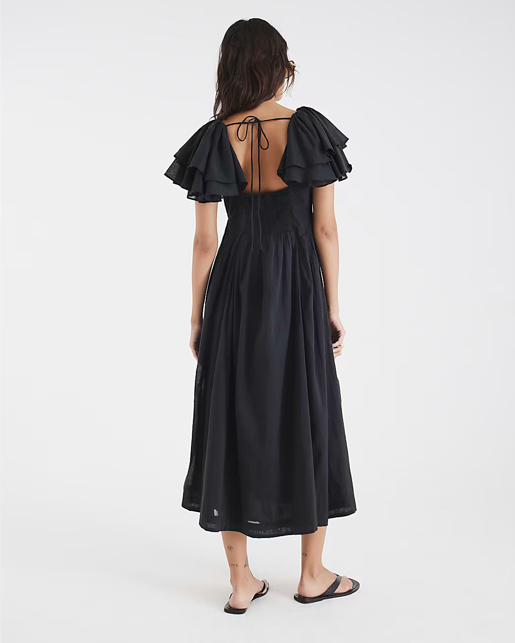 Black Premium flutter midi dress