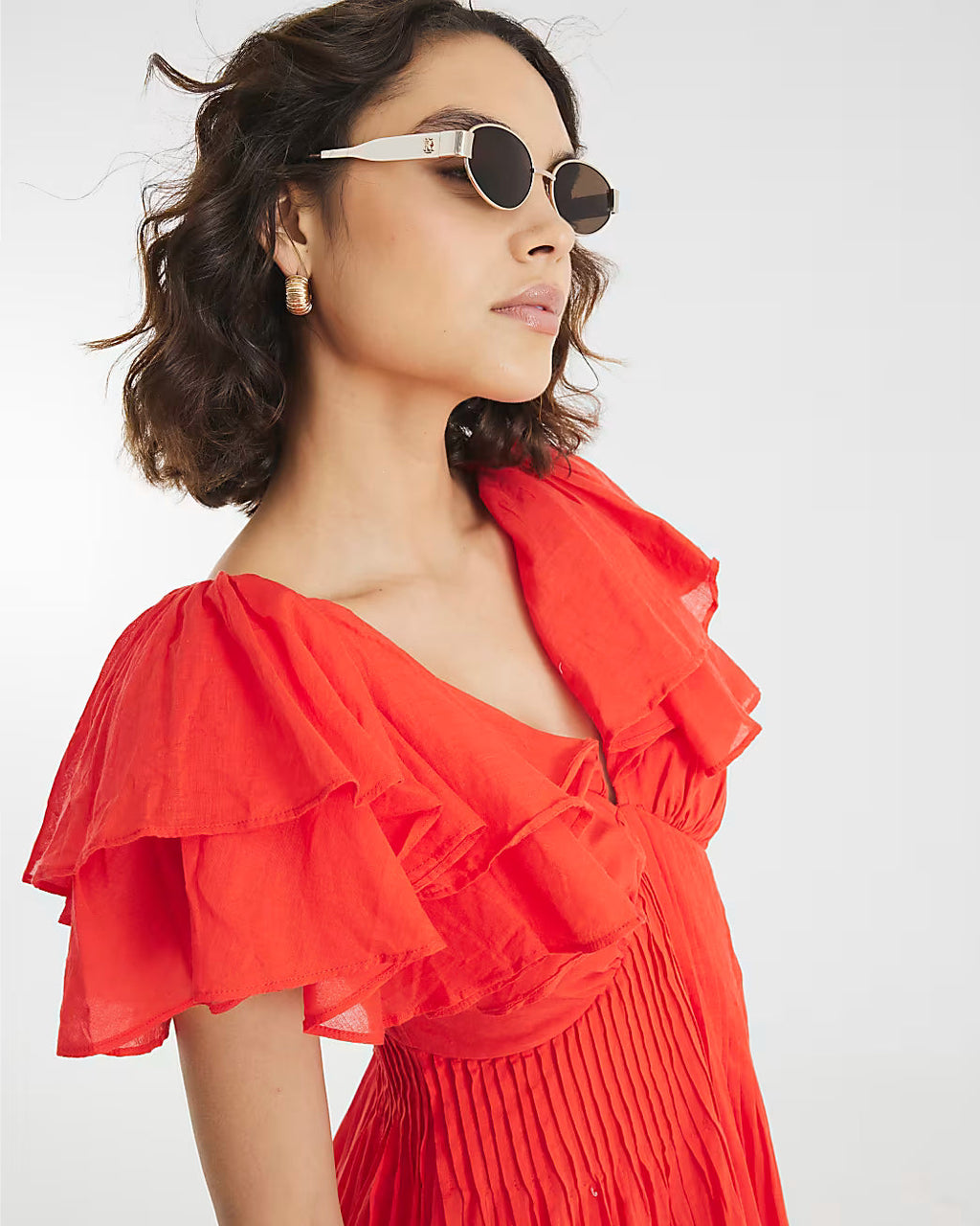 Red frill Sleeve Midi Dress