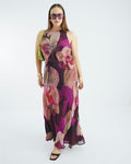 Red Embellished Floral Print Maxi Slip Dress