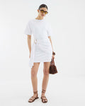 White Short Sleeve Belted Mini Dress