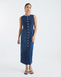 Petite Denim Button Midi Dress