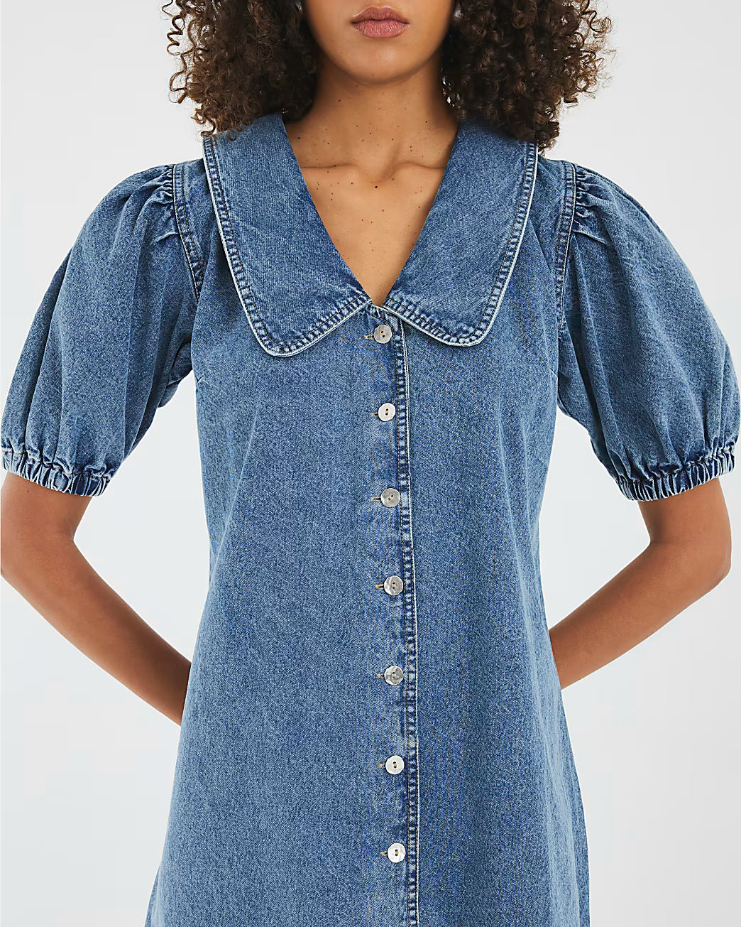 Blue Denim Short Sleeve Collared Shirt Dress