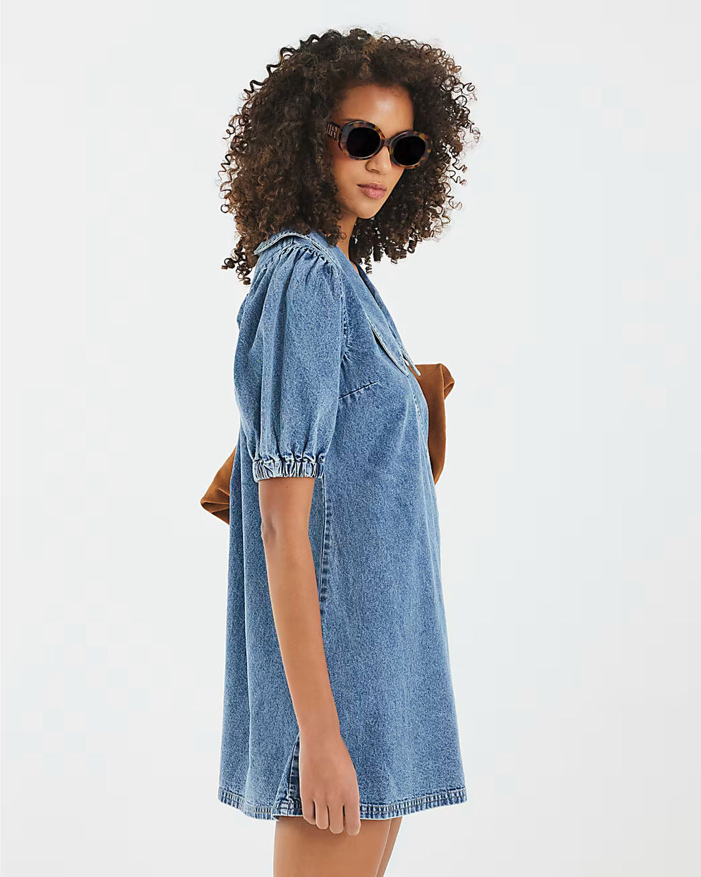 Blue Denim Short Sleeve Collared Shirt Dress