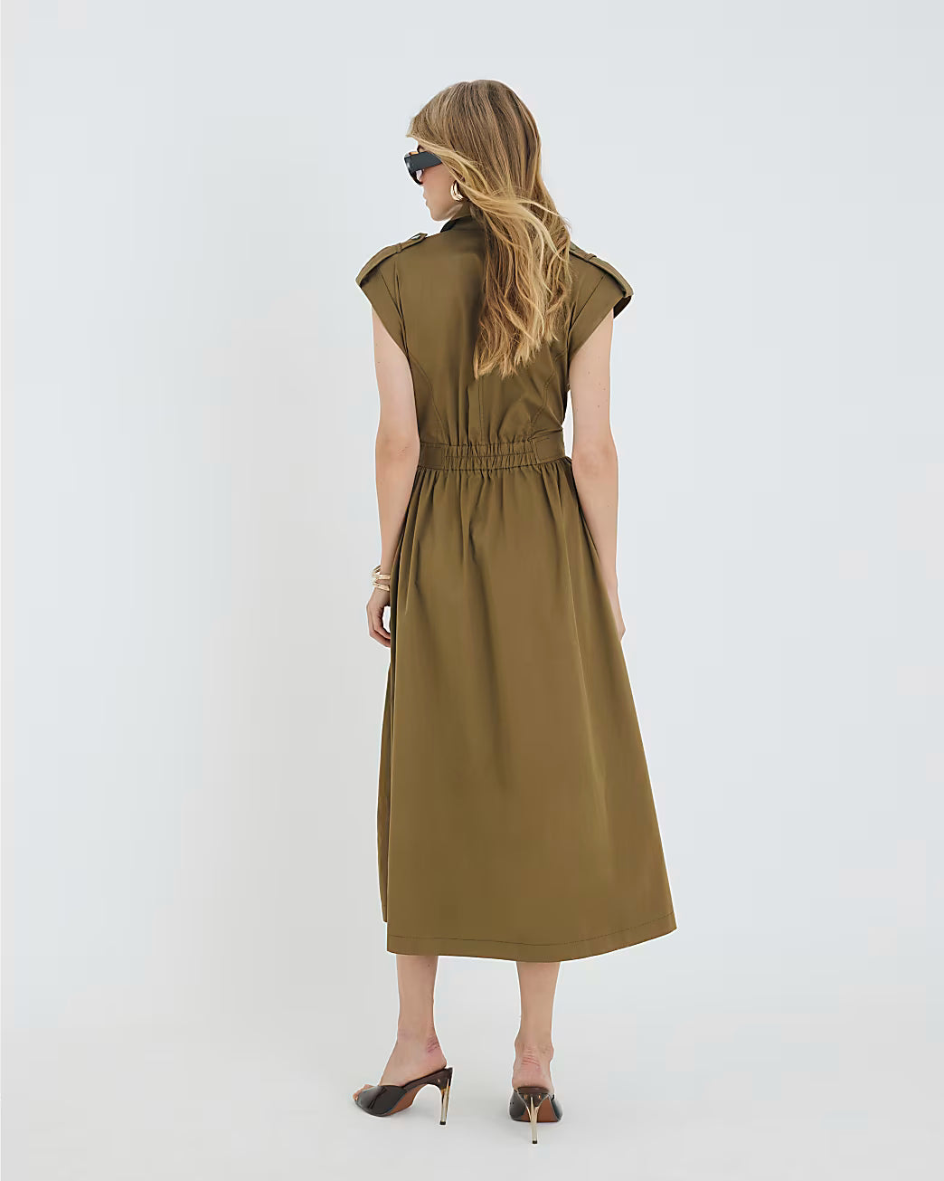Khaki Utility Tie Front Midi Shirt Dress