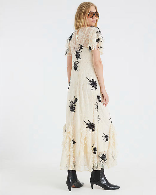 Beige Lace Embellished Maxi Dress
