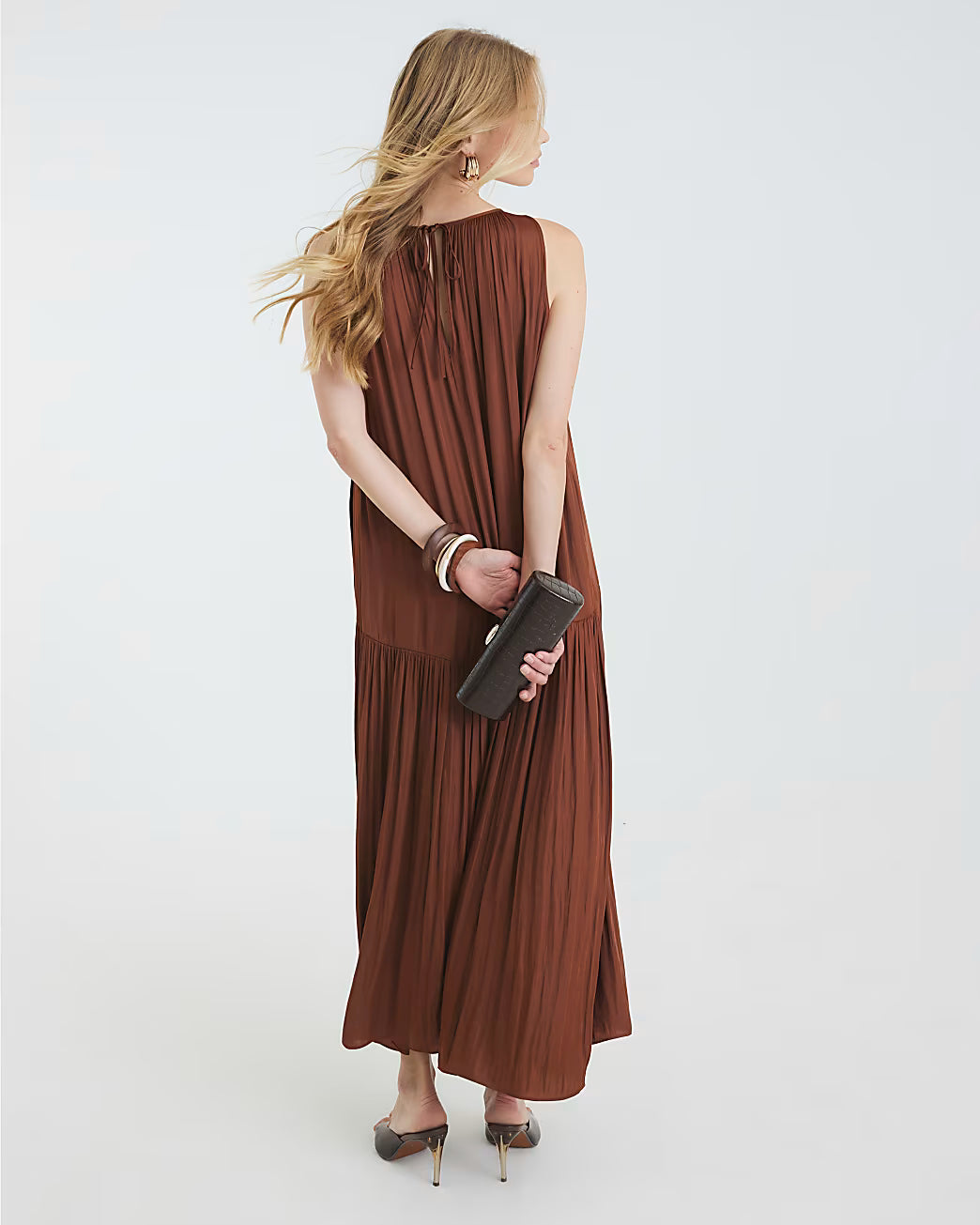 Brown Pleated Maxi Dress