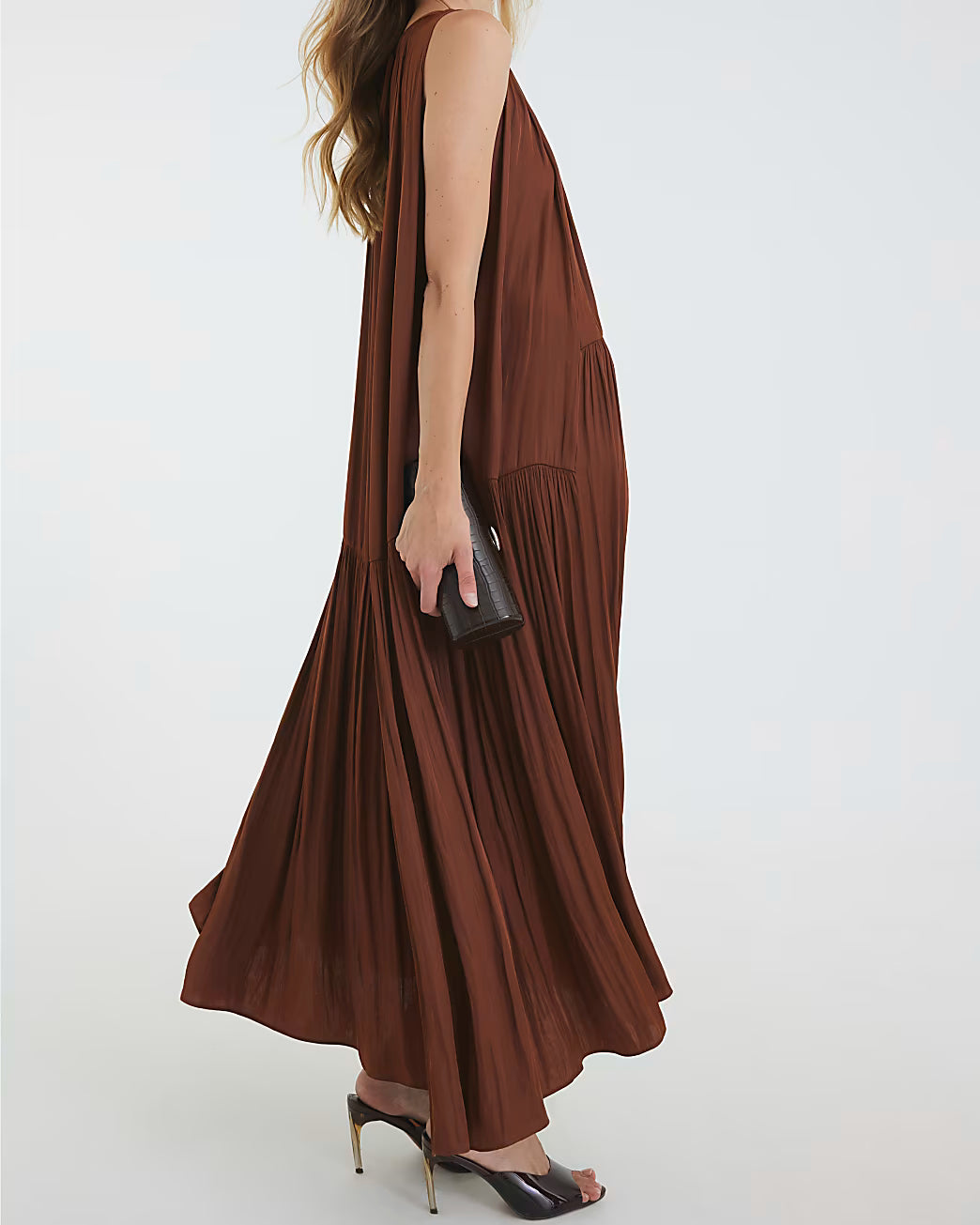 Brown Pleated Maxi Dress