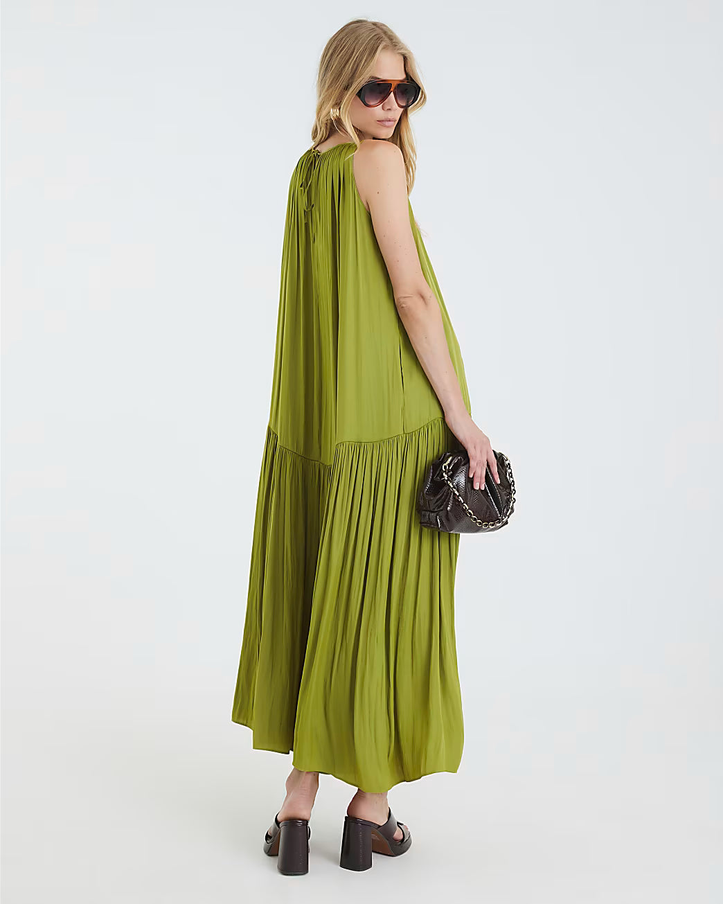 Green Pleated Maxi Dress