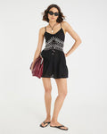 Black Sleeveless Embroidered Mini Beach Dress