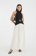 Black Sleeveless Belted Hybrid Midi Dress