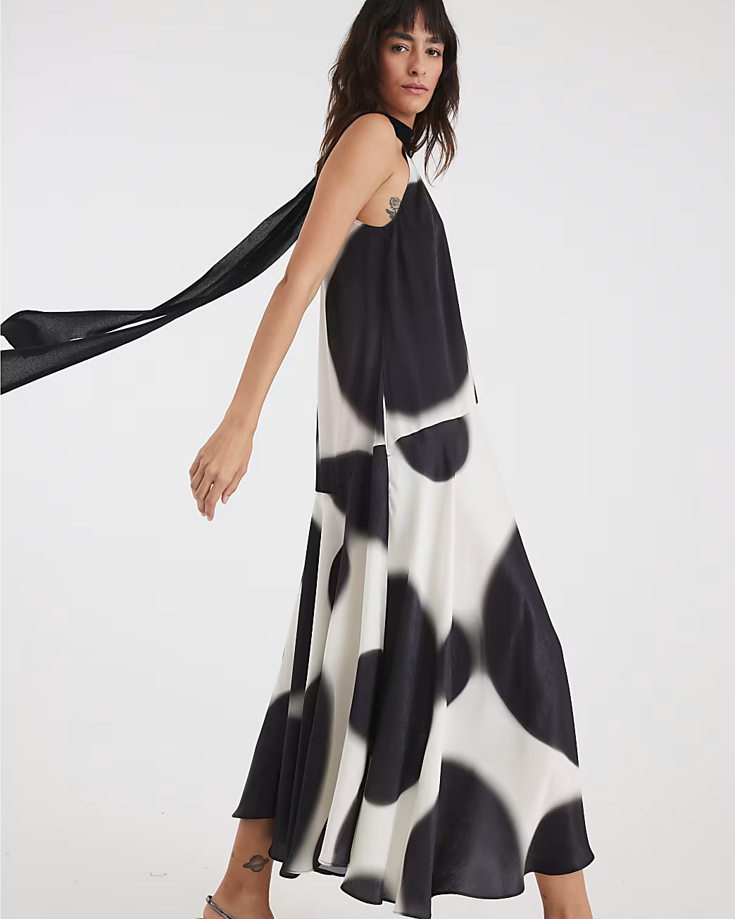 Cream Halter Neck Spot Satin Slip Dress