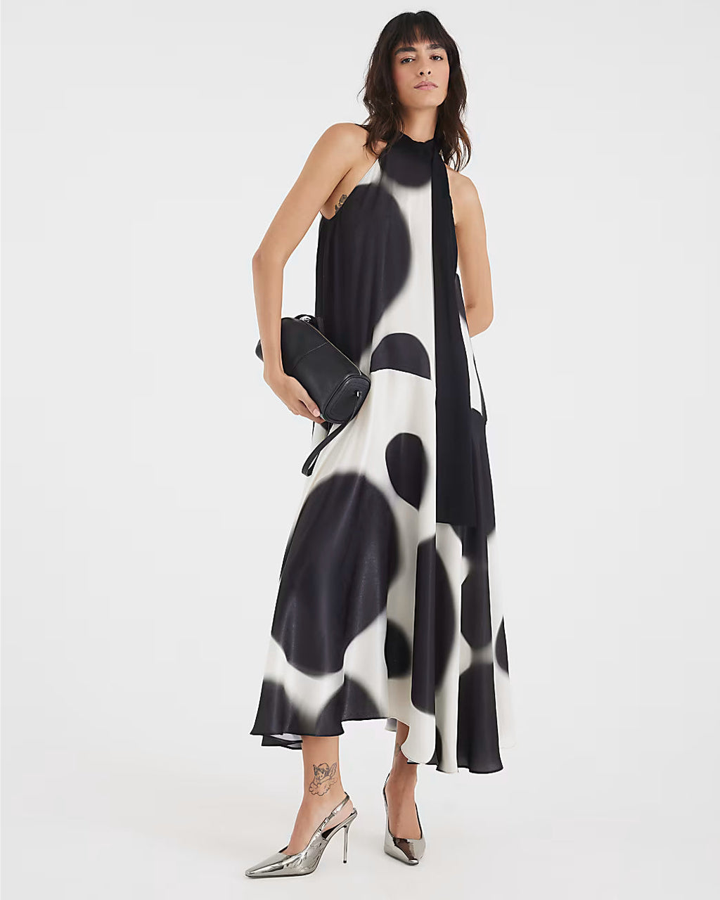 Cream Halter Neck Spot Satin Slip Dress