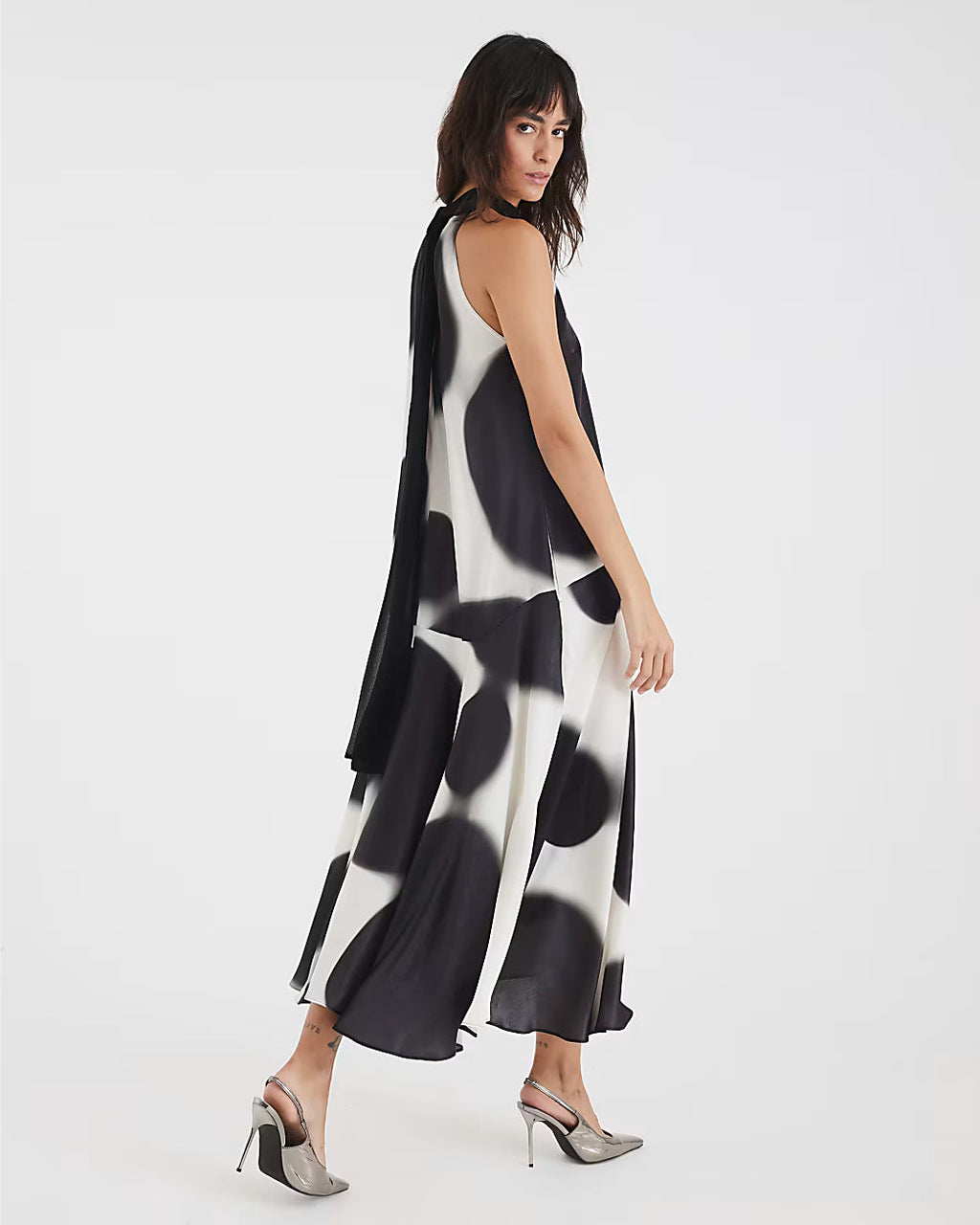 Cream Halter Neck Spot Satin Slip Dress
