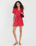 Red Belted Fluted Mini Dress