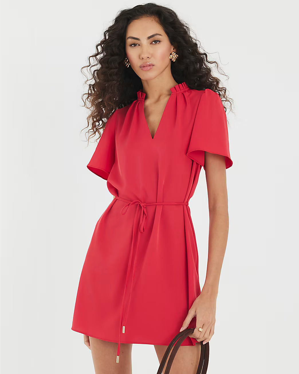 Red Belted Fluted Mini Dress