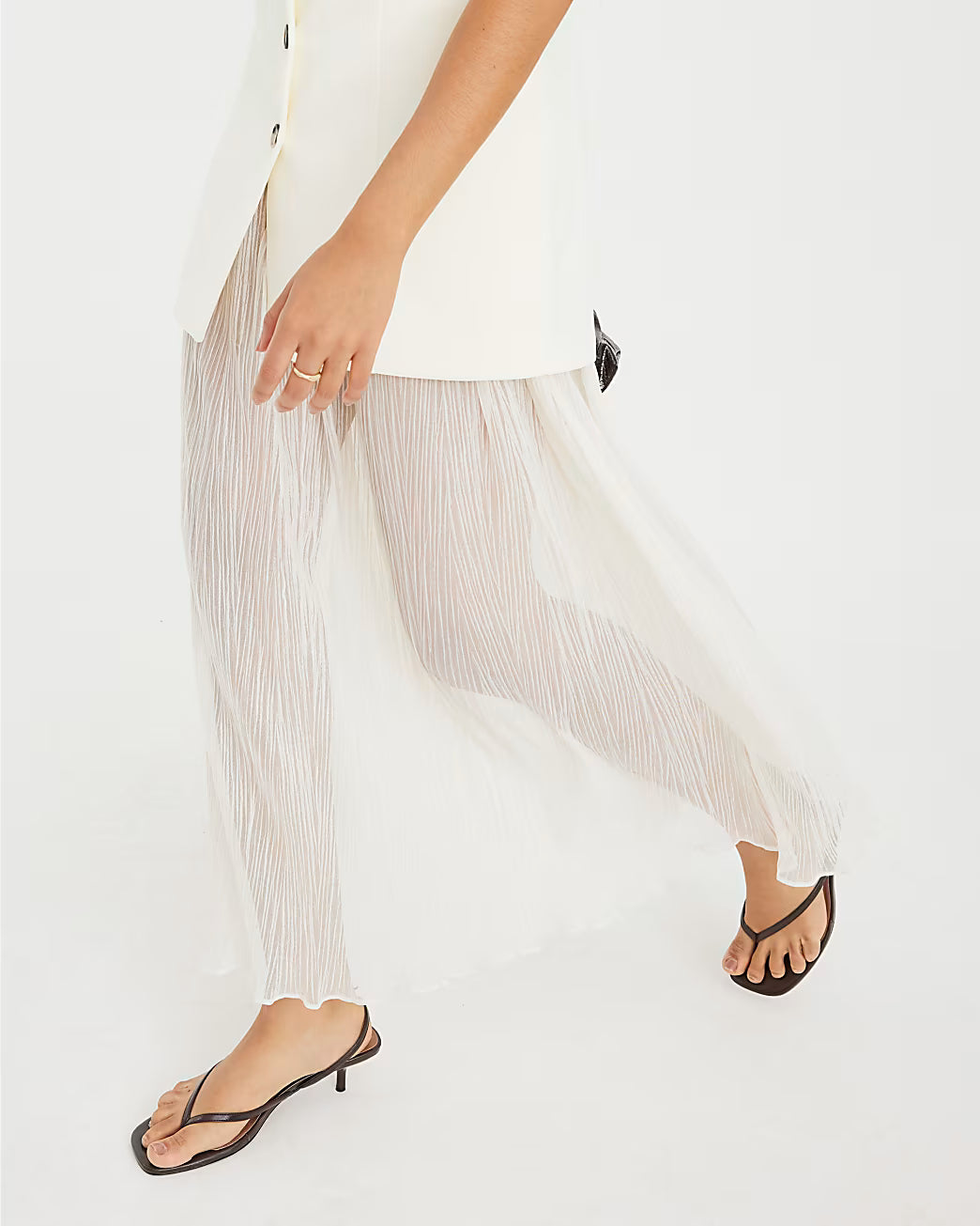 Cream Plisse Sleeveless Waistcoat Maxi Dress