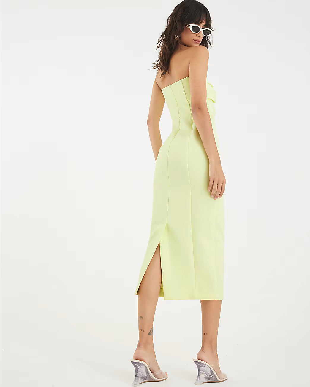 Green Sculpted Bandeau Tailored Midi Dress