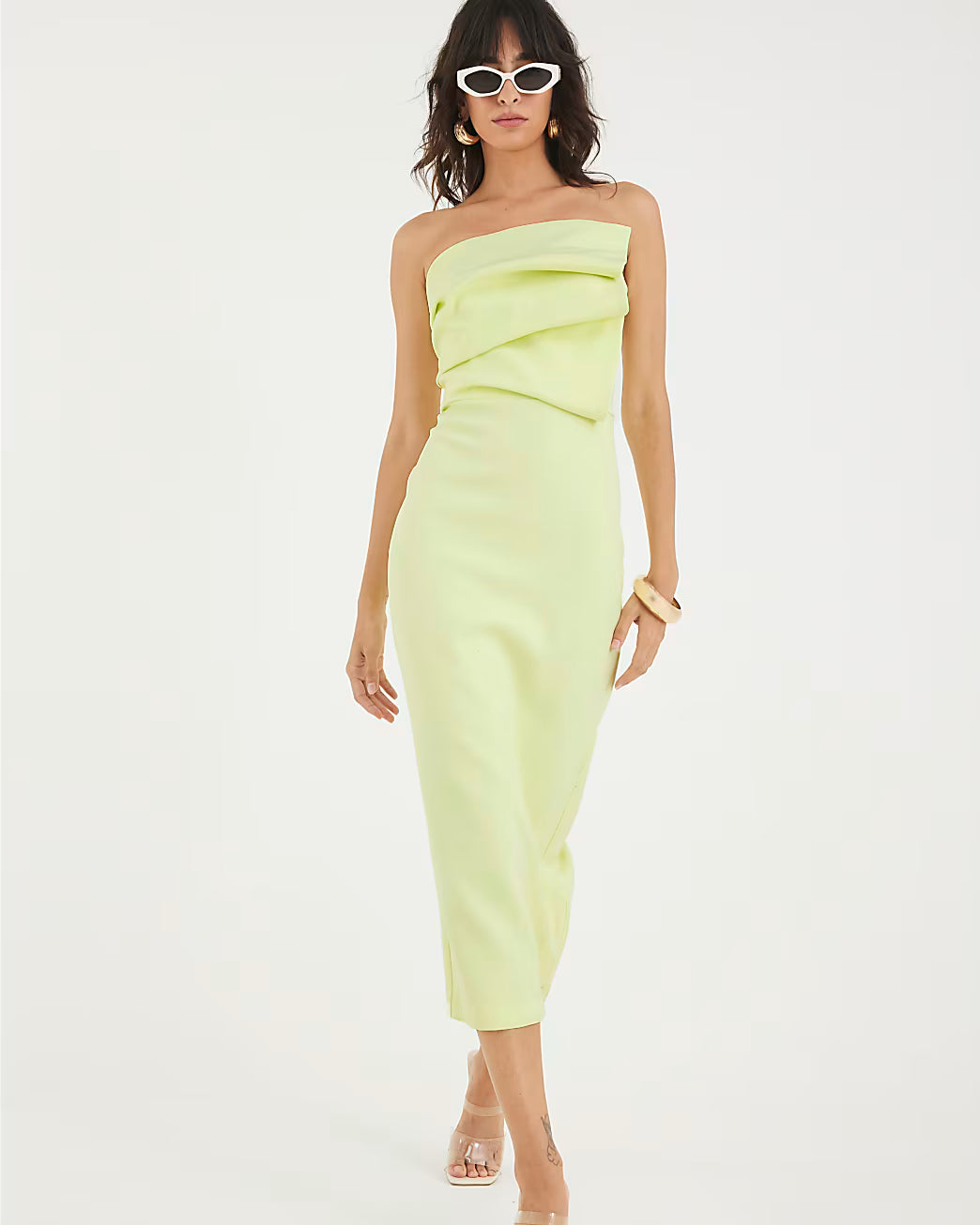 Green Sculpted Bandeau Tailored Midi Dress