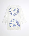 White Crochet Long Sleeve Mini Beach Dress