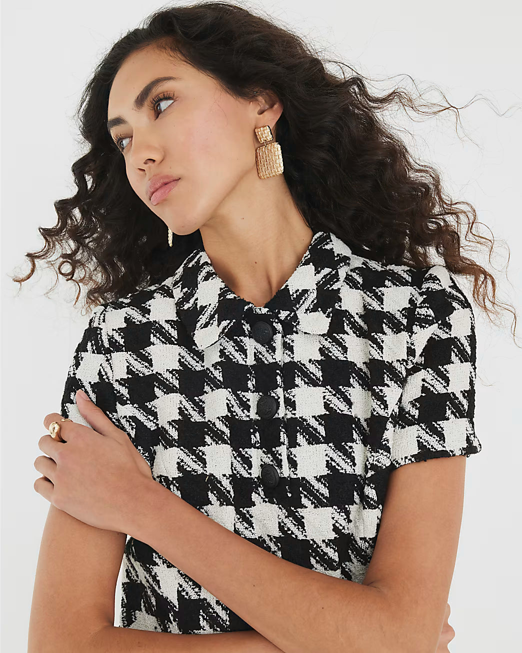 Black Boucle Dogtooth Mini Dress