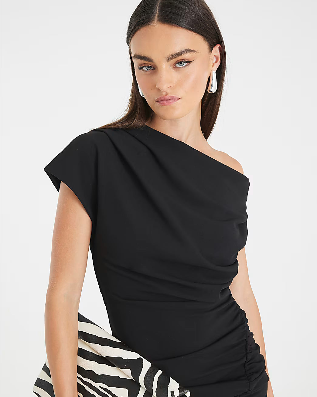 Black Short Sleeve Ruched Mini Dress